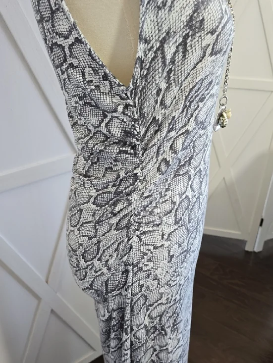Bar III Gray and White Snake-Print Sleeveless Maxi Dress - Picture 3 of 9